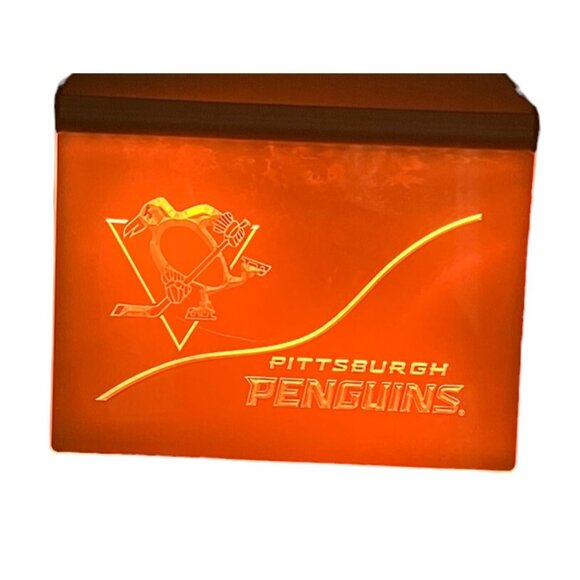 Pittsburgh Penguins 12x16" LED Light Up Etched Glass Sign Color Changing Logo - Picture 3 of 9